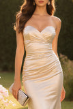 Mermaid Champagne Sweetheart Ruched Long Prom Dress