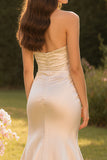 Mermaid Champagne Sweetheart Ruched Long Prom Dress