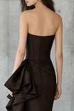 Mermaid Coffee Strapless Long Formal Dress With Ruffles