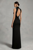 Black Sheath High Neck Long Formal Dress With Slit