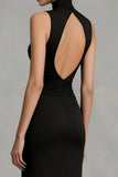 Black Sheath High Neck Long Formal Dress With Slit