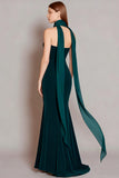 Mermaid Dark Green Strapless Long Formal Dress With Ribbon Tie