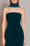 Mermaid Dark Green Strapless Long Formal Dress With Ribbon Tie