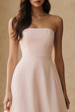Light Pink Strapless A Line Long Prom Dress With Ruffles