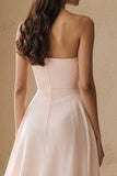 Light Pink Strapless A Line Long Prom Dress With Ruffles