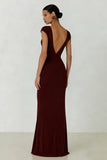 Mermaid Cabernet V-Neck Short Sleeves Long Formal Dress