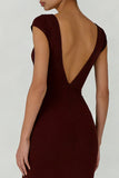 Mermaid Cabernet V-Neck Short Sleeves Long Formal Dress