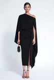 Black Sheath One Shoulder Midi Formal Dress With Slit