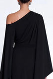 Black Sheath One Shoulder Midi Formal Dress With Slit