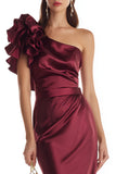 Burgundy Mermaid One Shoulder Long Formal Dress With 3D Flowers