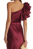 Burgundy Mermaid One Shoulder Long Formal Dress With 3D Flowers