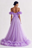 Lilac A Line Off the Shoulder Long Prom Dress With Ruffles