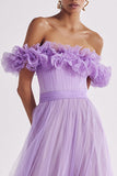 Lilac A Line Off the Shoulder Long Prom Dress With Ruffles