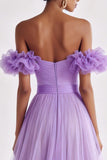 Lilac A Line Off the Shoulder Long Prom Dress With Ruffles