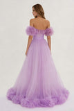 Lilac A Line Off the Shoulder Long Prom Dress With Ruffles