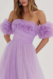 Lilac A Line Off the Shoulder Long Prom Dress With Ruffles