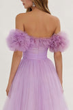 Lilac A Line Off the Shoulder Long Prom Dress With Ruffles