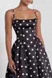 White Black Dots Spaghetti Straps A Line Long Prom Dress