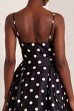 White Black Dots Spaghetti Straps A Line Long Prom Dress