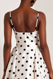 White Black Dots Spaghetti Straps A Line Long Prom Dress