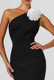 Black Mermaid One Shoulder Long Formal Dress With 3D Flowers