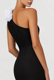 Black Mermaid One Shoulder Long Formal Dress With 3D Flowers
