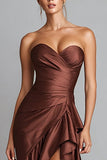 Mermaid Brown Sweetheart Ruched High-Low Formal Dress With Ruffles