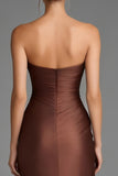 Mermaid Brown Sweetheart Ruched High-Low Formal Dress With Ruffles