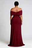 Mermaid Burgundy Off the Shoulder Ruched Long Formal Dress With Slit
