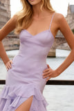 Light Purple Tiered Spaghetti Straps Bridesmaid Dress