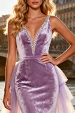 Velvet Purple Mermaid Prom Dress with Train