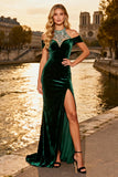 Sparkly Dark Green Halter Velvet Prom Dress