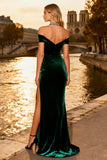 Sparkly Dark Green Halter Velvet Prom Dress