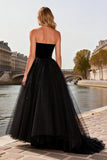 Black Strapless Princess High Low Prom Dress