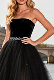 Black Strapless Princess High Low Prom Dress