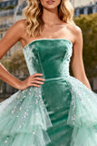 Mint Green Strapless Velvet Tiered Princess Prom Dress