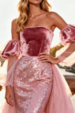 Sparkly Pink Strapless Prom Dress with Train