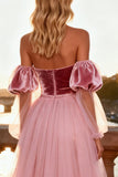 Sparkly Pink Strapless Prom Dress with Train