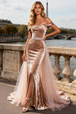 Velvet Off the Shoulder Mermaid Champagne Prom Dress