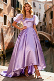 Light Purple Satin Short Sleeve Princess Prom Dress
