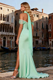 Mint Green Mermaid Off the Shoulder Prom Dress with Pearls