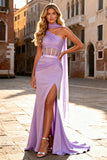 Light Purple Corset Mermaid Ruched Prom Dress