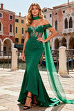 Off the Shoulder Dark Green Mermaid Ruffled Prom Dress
