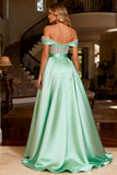Off the Shoulder Princess Satin Corset Mint Green Prom Dress