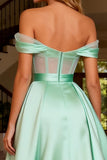 Off the Shoulder Princess Satin Corset Mint Green Prom Dress