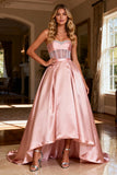 Pink Princess Strapless Corset High Low Prom Dress