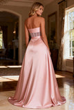 Pink Princess Strapless Corset High Low Prom Dress