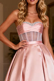 Pink Princess Strapless Corset High Low Prom Dress