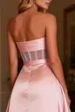 Pink Princess Strapless Corset High Low Prom Dress