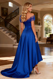 Asymmetrical Neck A Line Royal Blue Satin Prom Dress